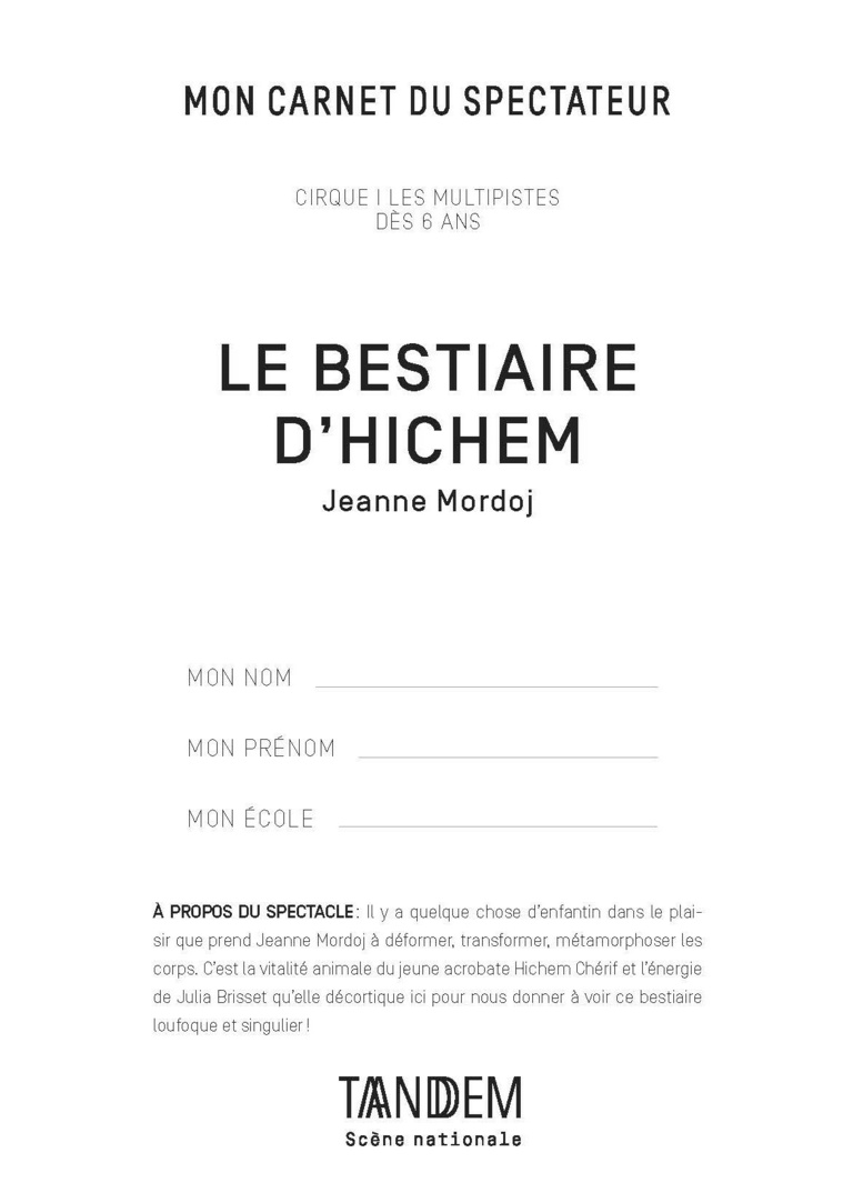 Tandem - Carnet LE BESTIAIRE D'HICHEM<br>• Nov. 2018