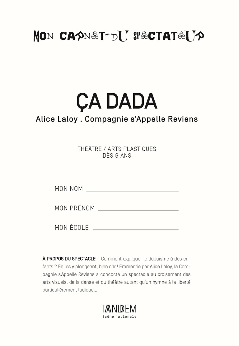 Tandem - Carnet ÇA DADA<br>• Avril 2018