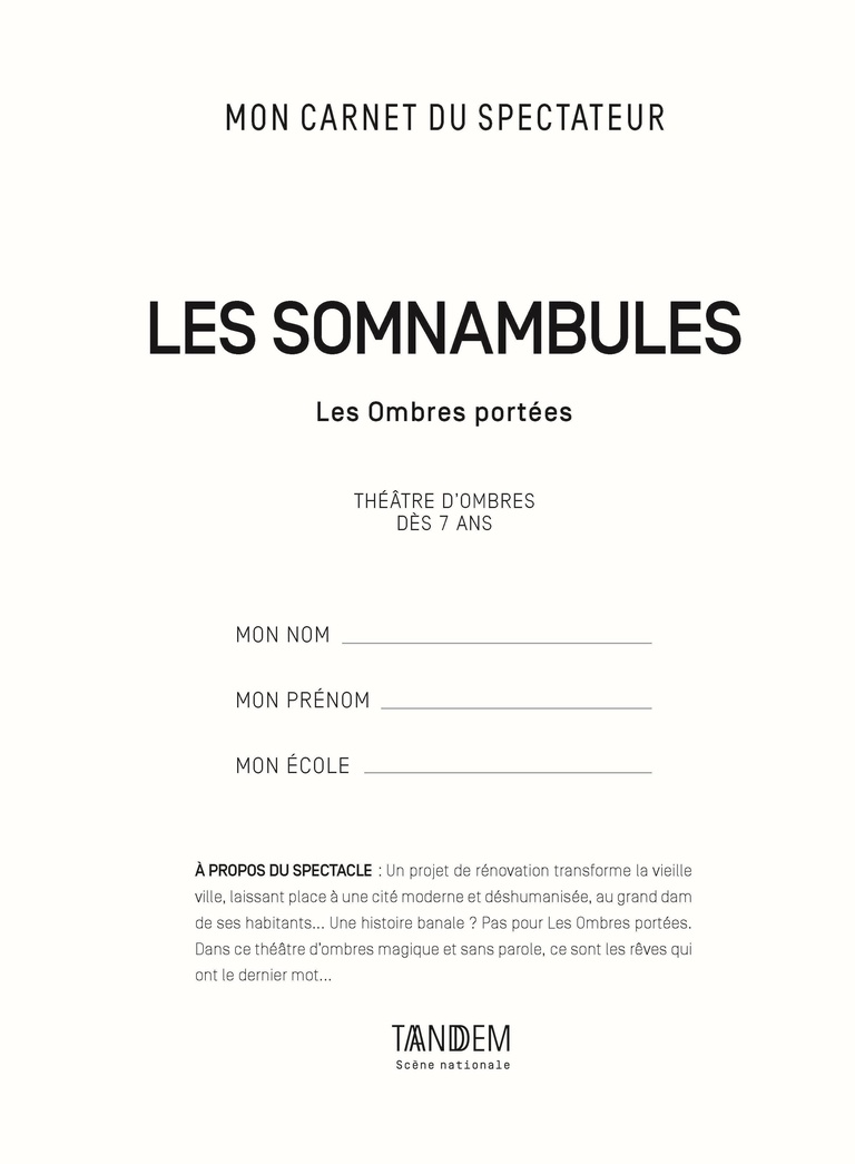 Tandem - Carnet LES SOMNAMBULES<br>• Avril 2018